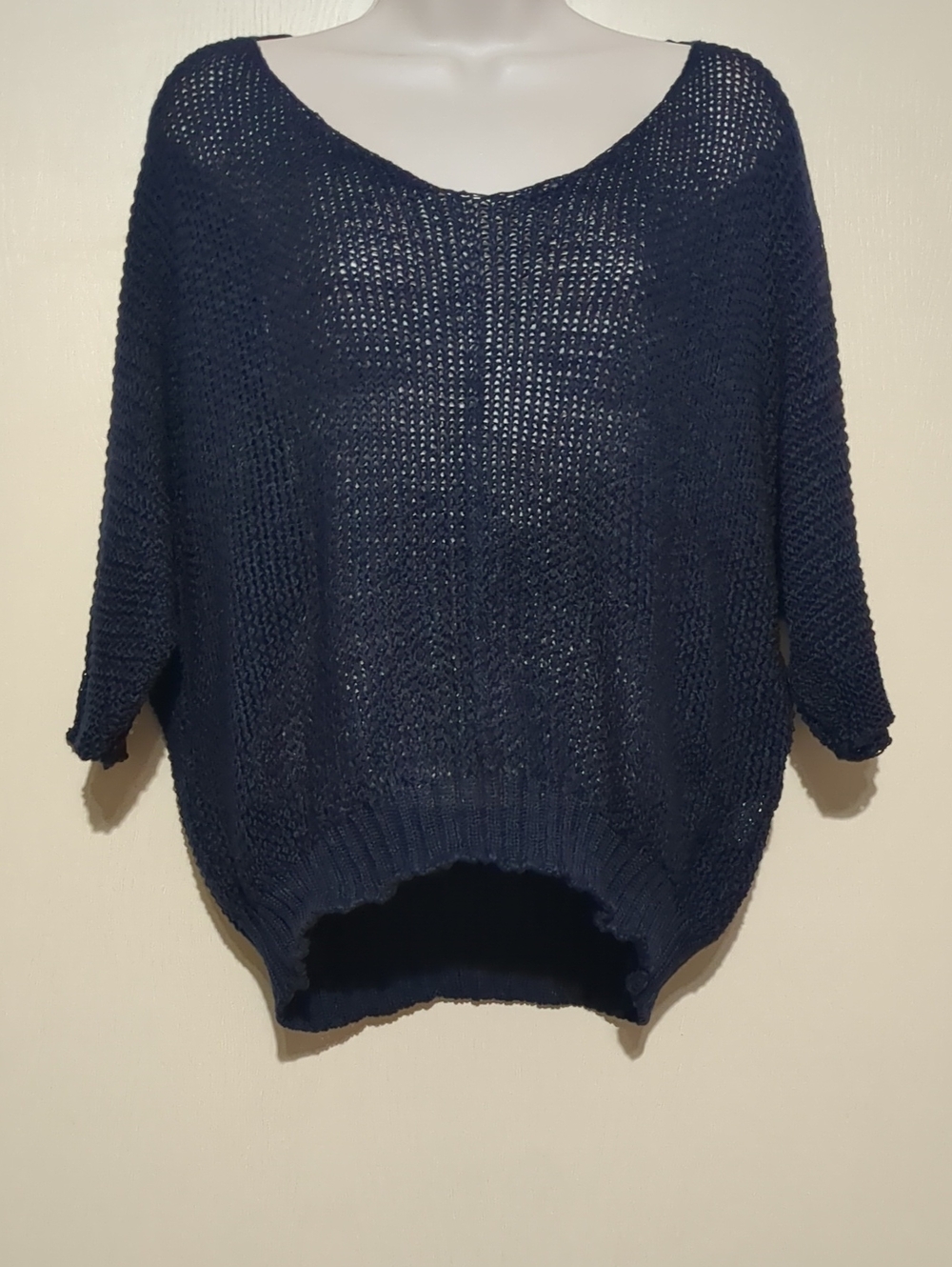 Meo Meli Women's Tan Open Weave Knit, Short Sleeve Sweater V Neck Loose Fit